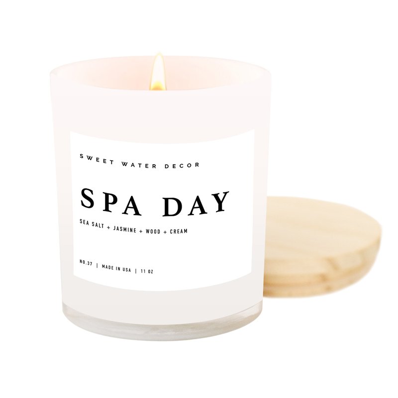 Sweet Water Decor Spa Day Soy Candle | White Jar Candle + Wood Lid