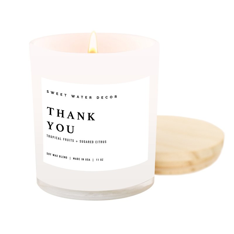 Sweet Water Decor Thank You! Soy Candle | White Jar Candle + Wood Lid