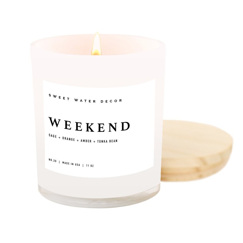 Sweet Water Decor Weekend Soy Candle | White Jar Candle + Wood Lid