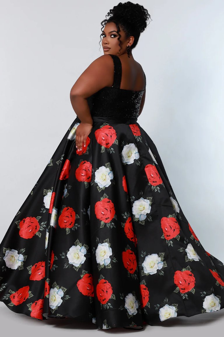 Radiant In Roses Formal Dress - Black/Floral