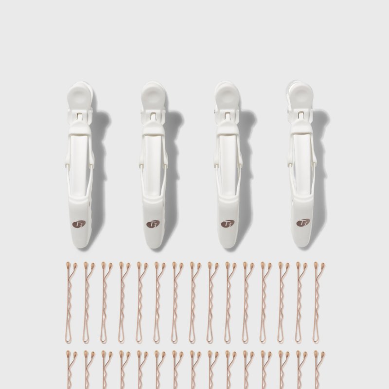 T3 Clip Kit With 4 Alligator Clips & 30 Rose Gold Bobby Pins In White Rose Gold