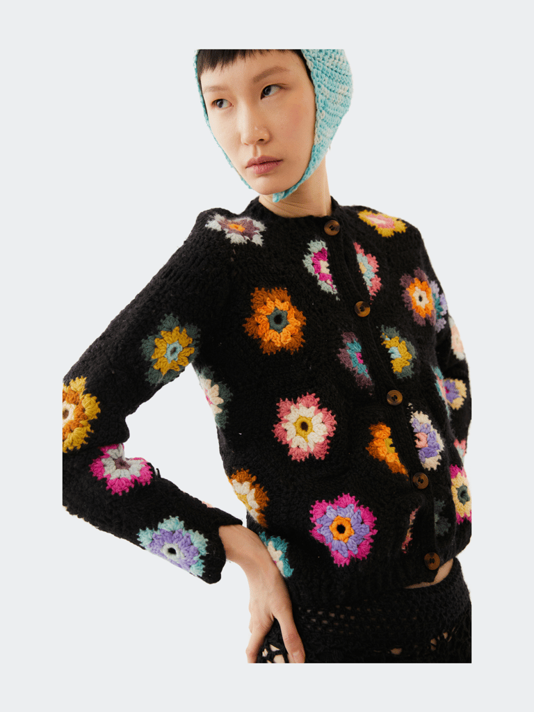 Tabita Crochet Wool Cardigan - Black