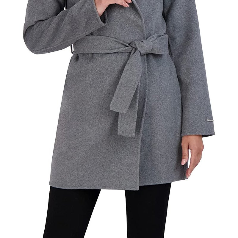 Shop Tahari Women's Ash Gray Wool Wrap Coat Jacket Ella In Grey