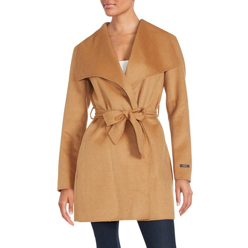 Shop Tahari Women's Classic Double Face Wool Blend Wrap Coat, Camel In Brown
