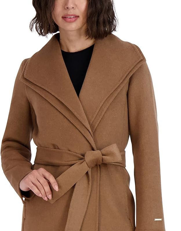 Shop Tahari Women's Maxi Double Face Wool Blend Wrap Coat In Brown