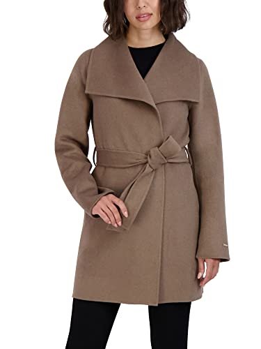 Shop Tahari Women's Mink Wool Wrap Coat Belted Jacket In Brown