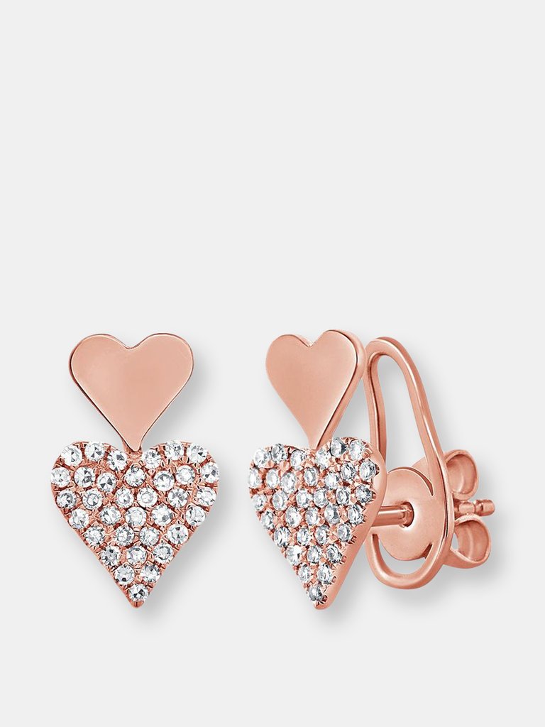 Elongated Pave Double Heart Studs