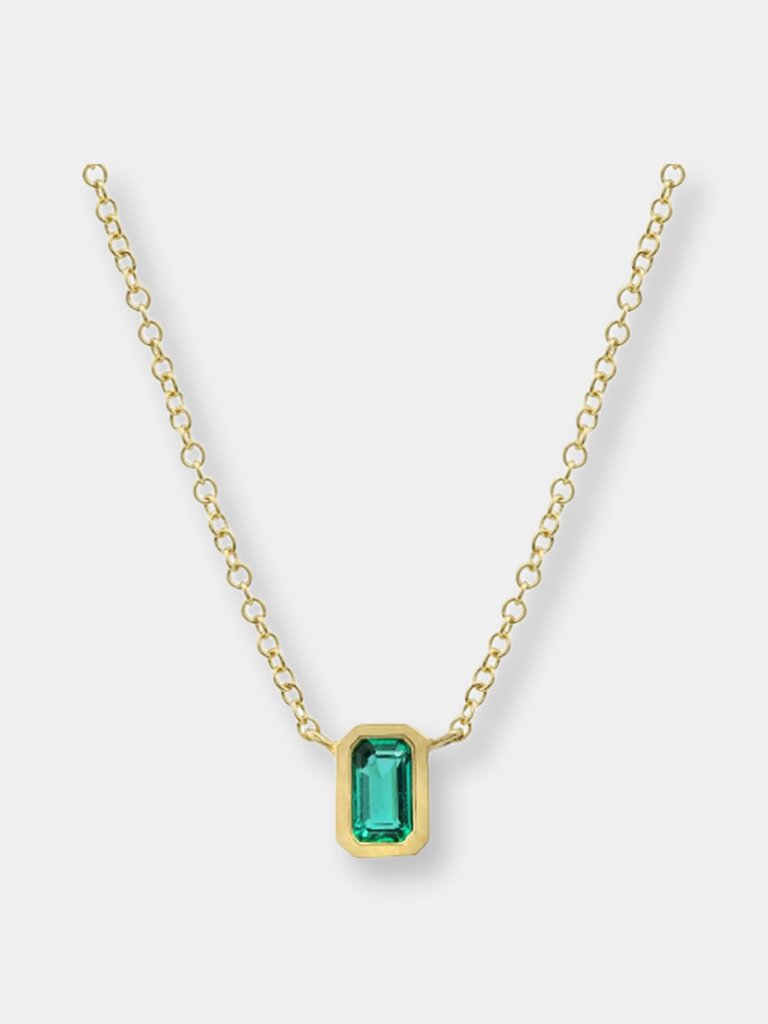 Mixed Shapes Gemstone Bezel Pendant Necklace - White Gold