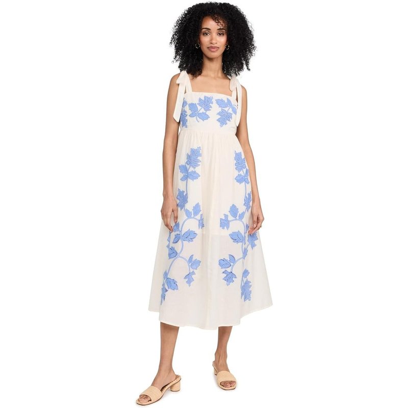 Tanya Taylor Amina Floral-embroidered Midi Dress In Blue