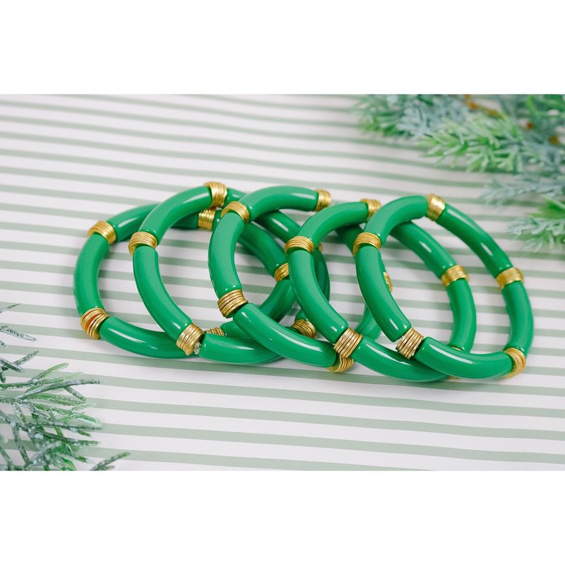 Taylor Reese Acrylic Bamboo Stretch Bracelet In Green