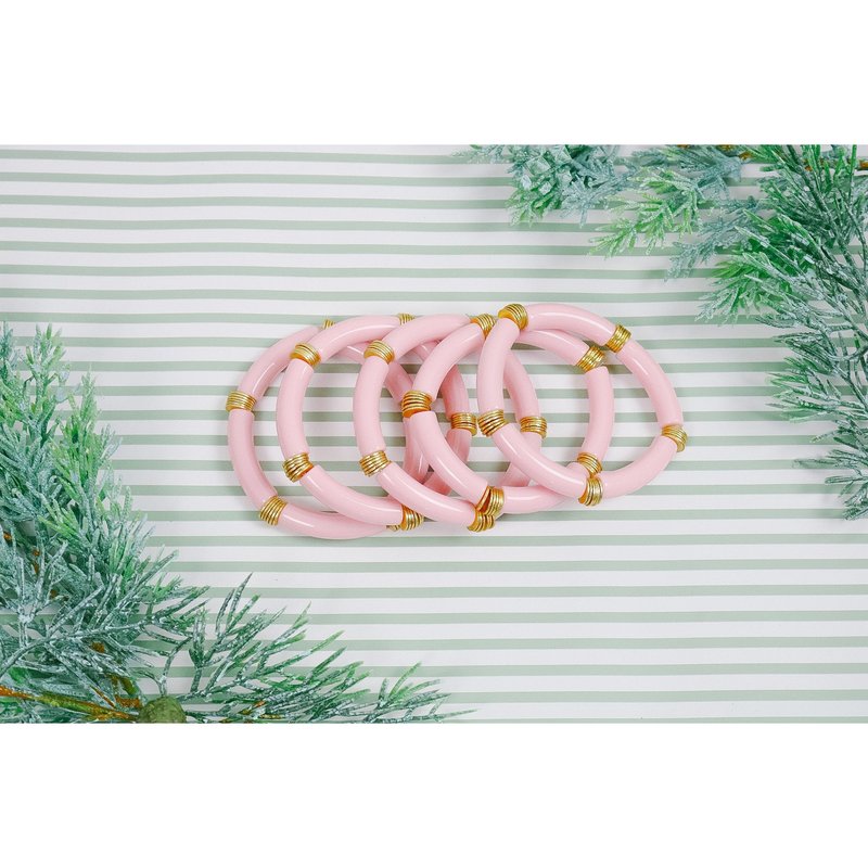 Taylor Reese Acrylic Bamboo Stretch Bracelet In Pink