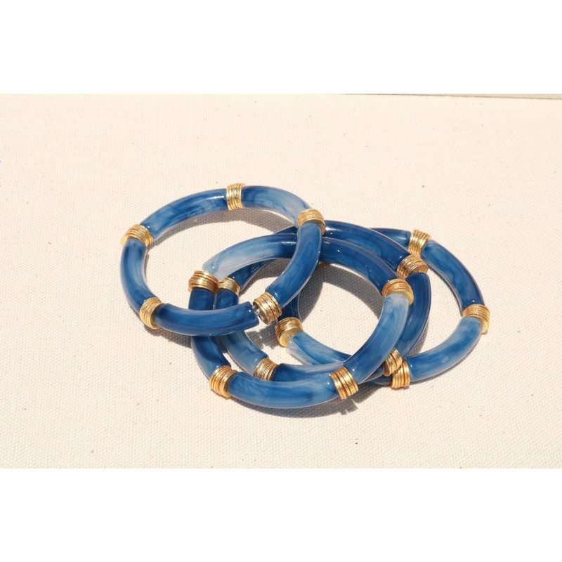Taylor Reese Acrylic Bamboo Stretch Bracelet In Blue