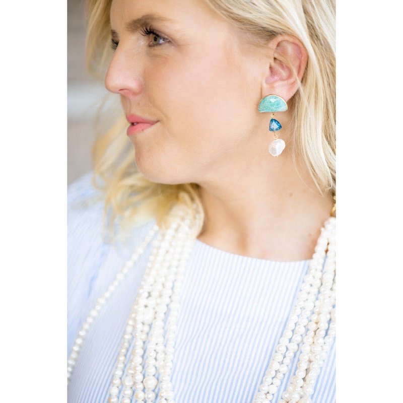 Taylor Reese Amazonite + Pearl Semi Drop Earrings In Blue