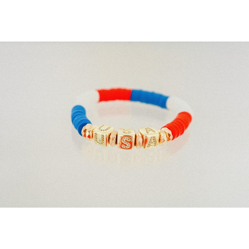 Taylor Reese American Pride (usa) Pave Polymer Clay Stretch Bracelet In Blue