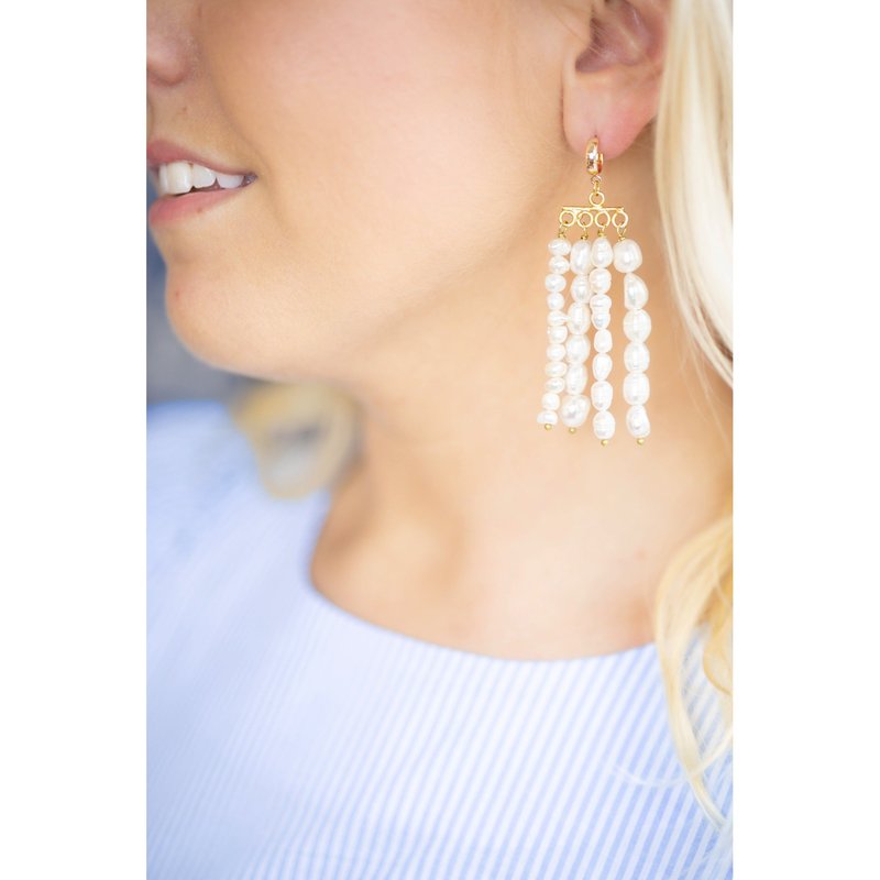 Taylor Reese Baroque Pearl Chandelier Earrings In White