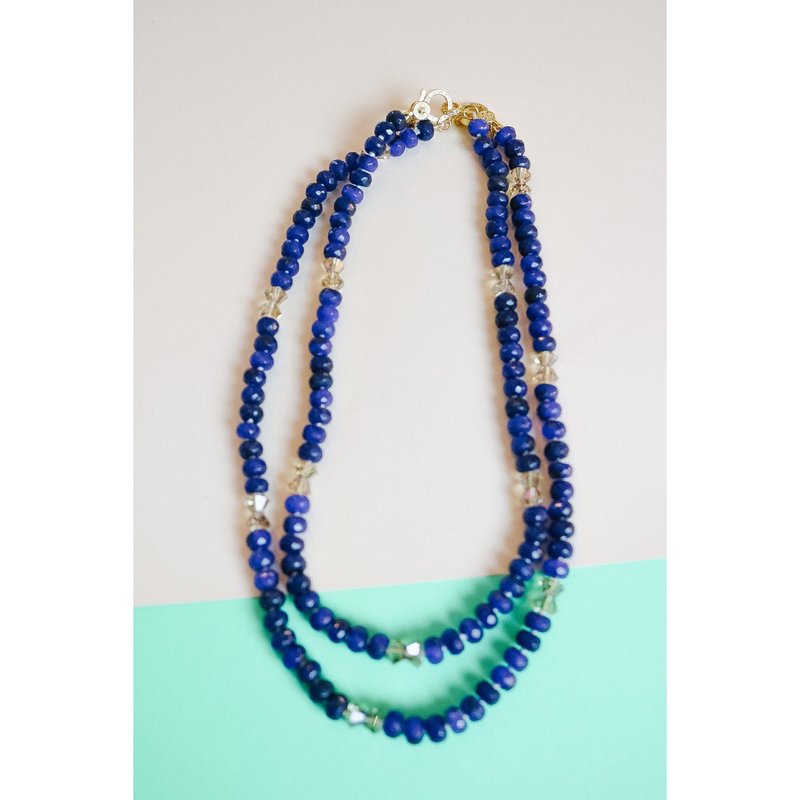 Taylor Reese Lapis Lazuli Crystal Bow Hand Knotted Necklace In Blue