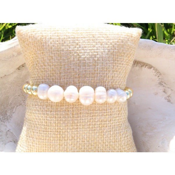 Taylor Reese Pearl Goldie Stretch Bracelet In White