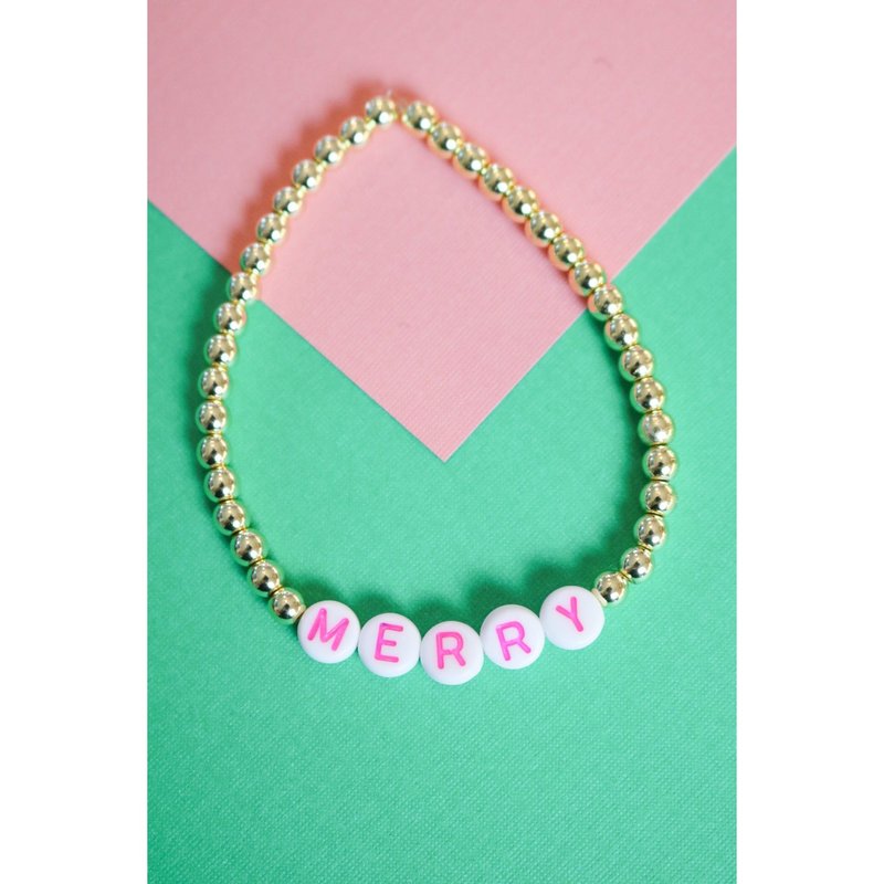 Taylor Reese Pink "merry" Little Holiday Bracelet In Gold