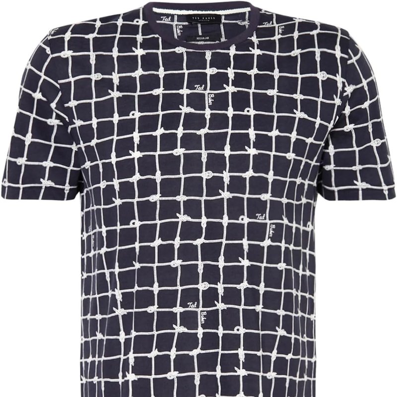 Shop Ted Baker Men Naidow Navy White Knot Print Short Sleeve Crew Neck T-shirt In Blue