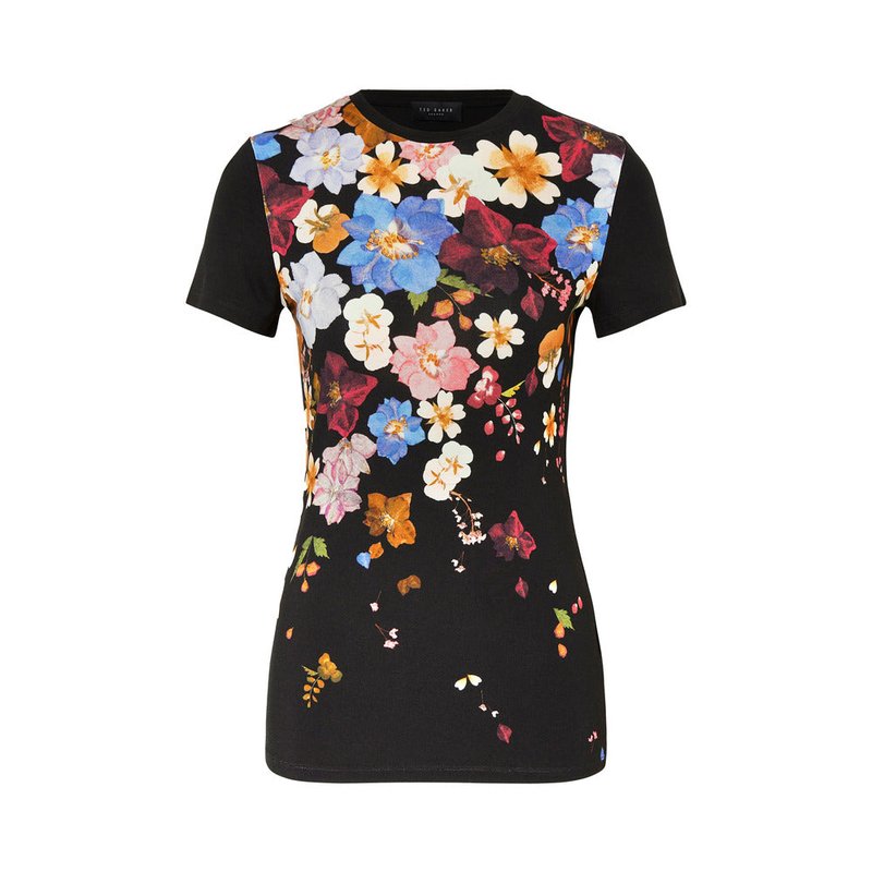 Shop Ted Baker Women's Bealaa Printed Fitted Floral T-shirt In Black