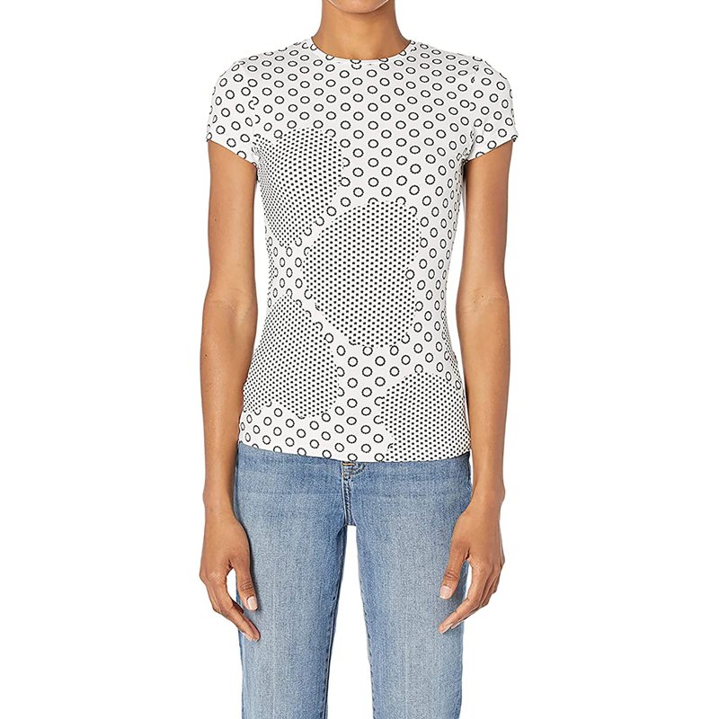 Shop Ted Baker Women's Black White Heart Print Sirah Printed Stretch Fitted Tee T-shirt In Grey
