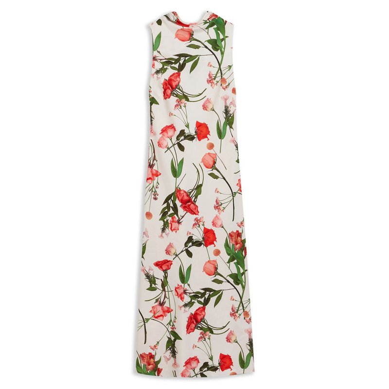 Shop Ted Baker Women's Connihh Floral Cowl Neck Sleeveless Satin Midi Dress In White