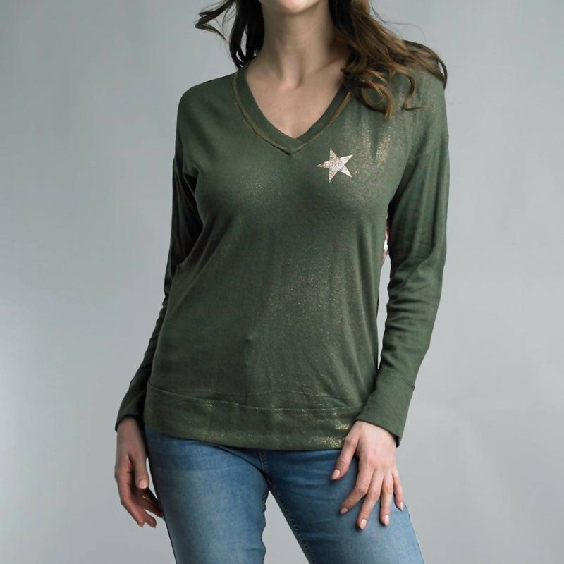 Shop Tempo Paris Sparkly Star Leopard Print Back Top In Green