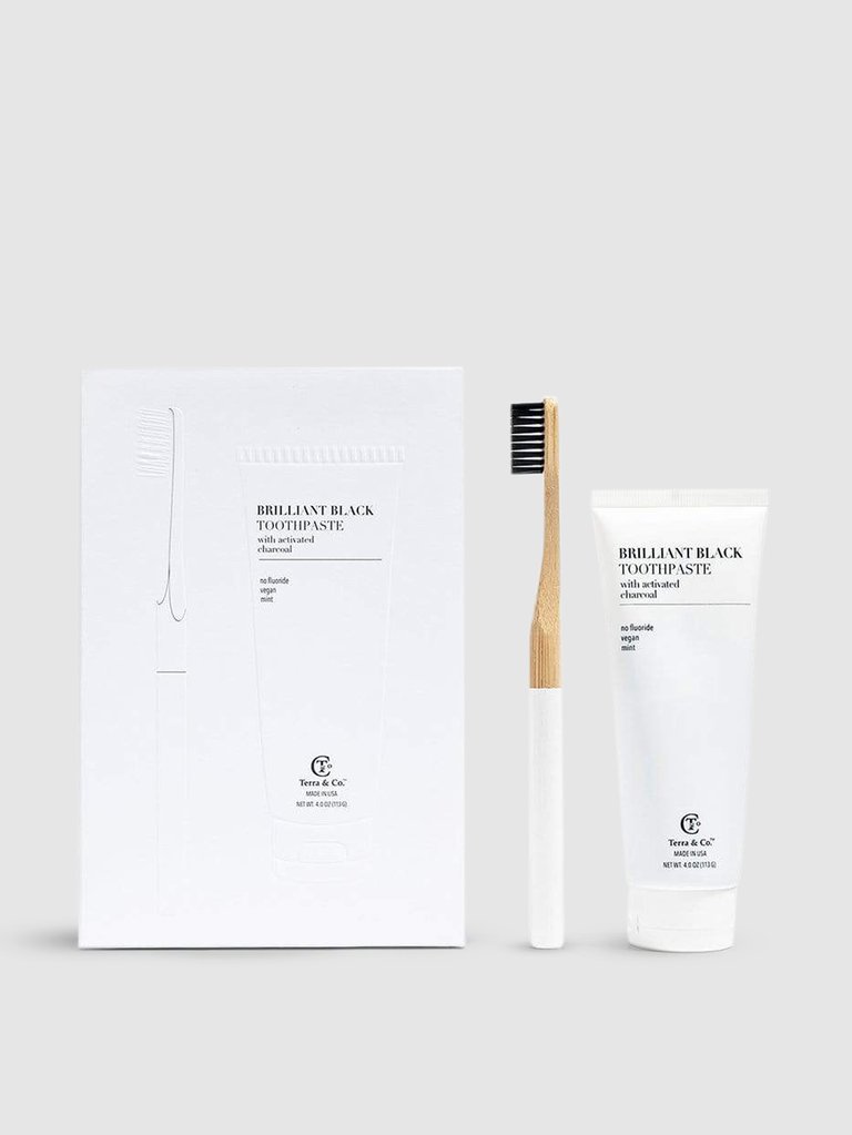 Brilliant Black Natural Charcoal Toothpaste and Bamboo Toothbrush Set