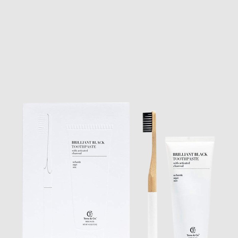 Terra & Co. Brilliant Black Natural Charcoal Toothpaste And Bamboo Toothbrush Set