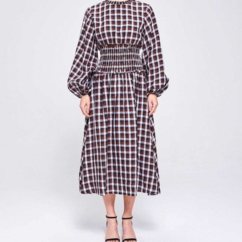 The 28th Rose Amy Shirred Checked Midi Dress In Multi