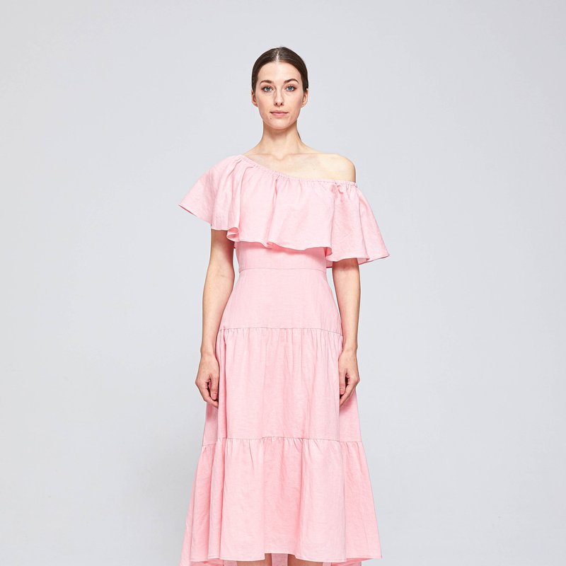 The 28th Rose Isabelle One Shoulder Midi Dress In Pink