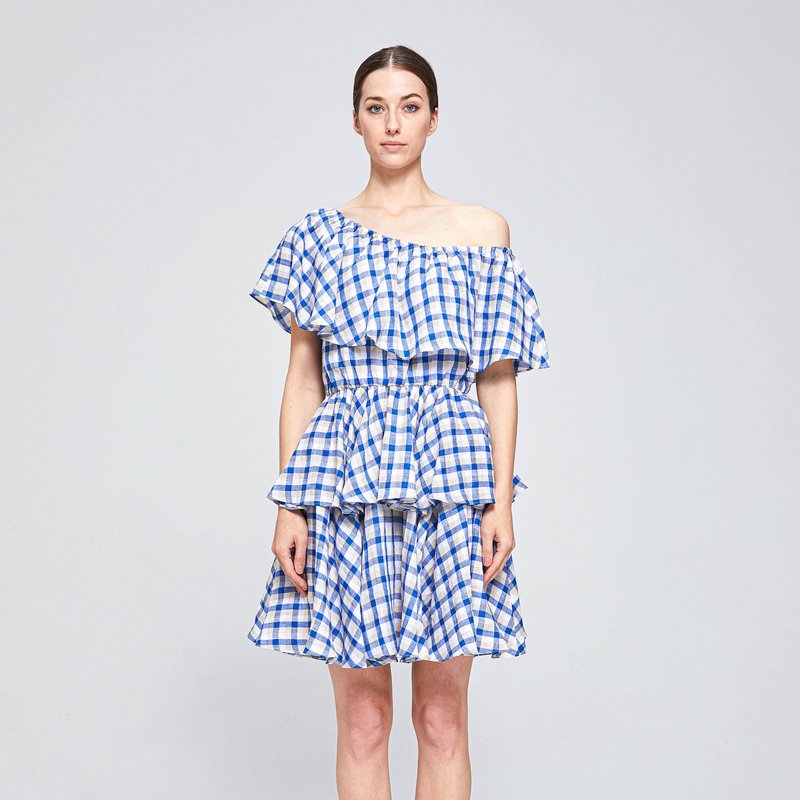 The 28th Rose Vivienne Checked Mini Dress In Blue