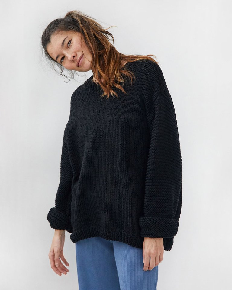 Nida Black Cotton Sweater