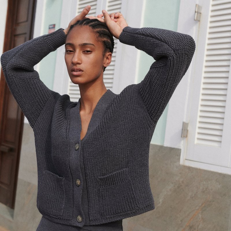 Shop The Knotty Ones Preila: Charcoal Merino Wool Cardigan In Blue