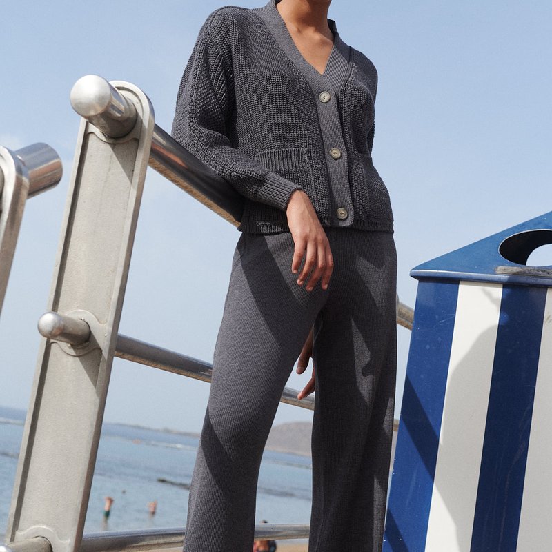 The Knotty Ones Rib Lounge Charcoal Merino Wool Pants In Blue