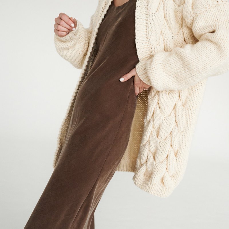 The Knotty Ones Twisted Erik: Oat Milk Wool Cardigan In Brown