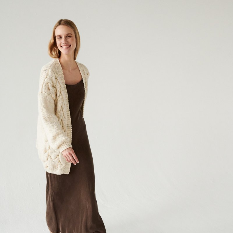 The Knotty Ones Twisted Erik: Oat Milk Wool Cardigan In White