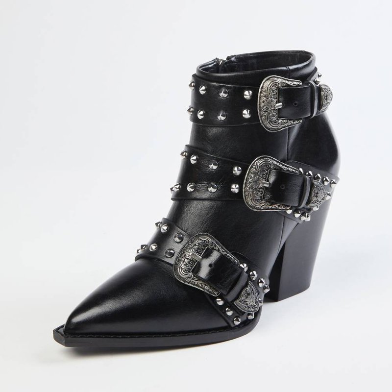 Shop The Kooples Heeled Western Boot With Buckle In Black