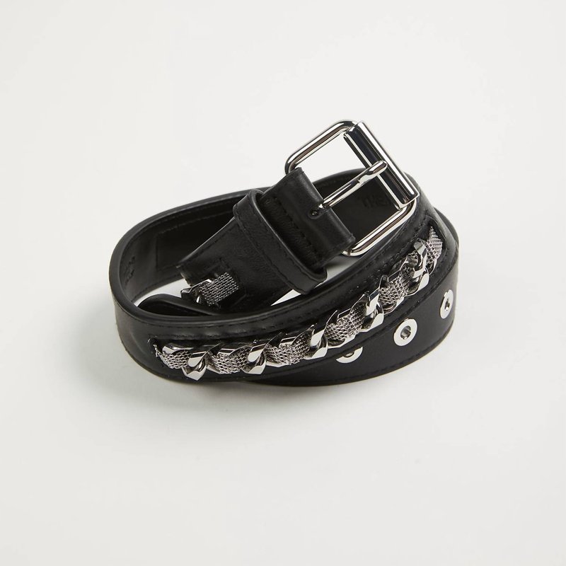 Shop The Kooples Leather Belt With Chain In Black