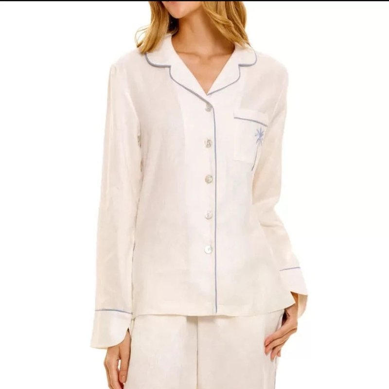 The Lazy Poet Women's Blue Serenity Nina Linen Short 2-piece Pajama Set In White