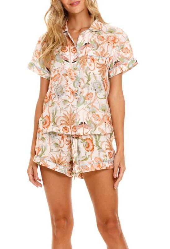 The Lazy Poet Nina Pajama Set In Peach Jungle Lush In Pink