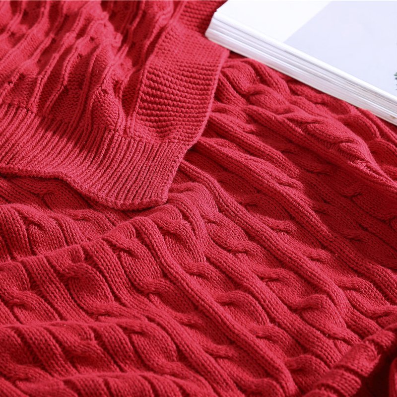 The Nesting Company Oak 100% Cotton Cable Knitted 50" X 70" Throw In Red