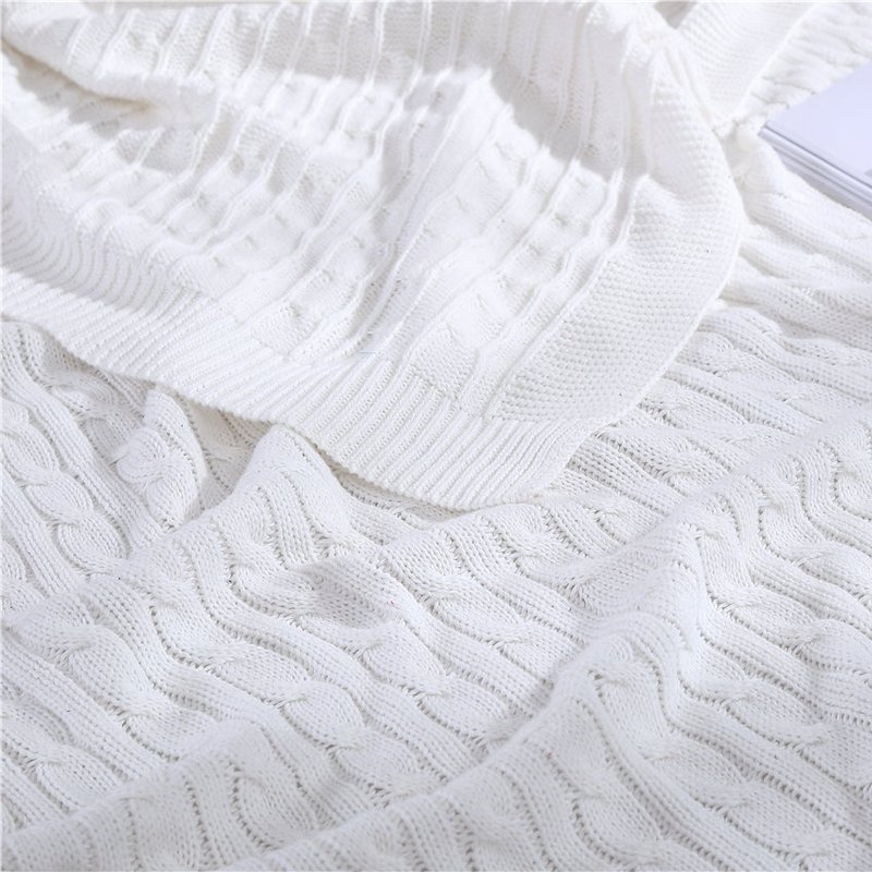 The Nesting Company Oak 100% Cotton Cable Knitted 50" X 70" Throw In White