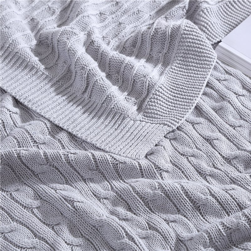 The Nesting Company Oak 100% Cotton Cable Knitted 50" X 70" Throw In Grey
