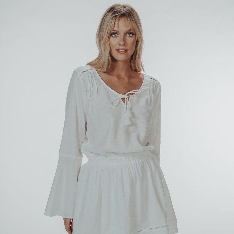 The Normal Brand Bell Sleeve Mini Dress In White