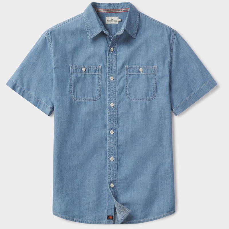 Shop The Normal Brand Chambray Short Sleeve Button Up In Blue