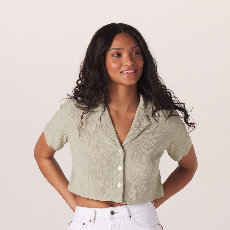 Shop The Normal Brand Ezra Crepe Cropped Shirt In Green