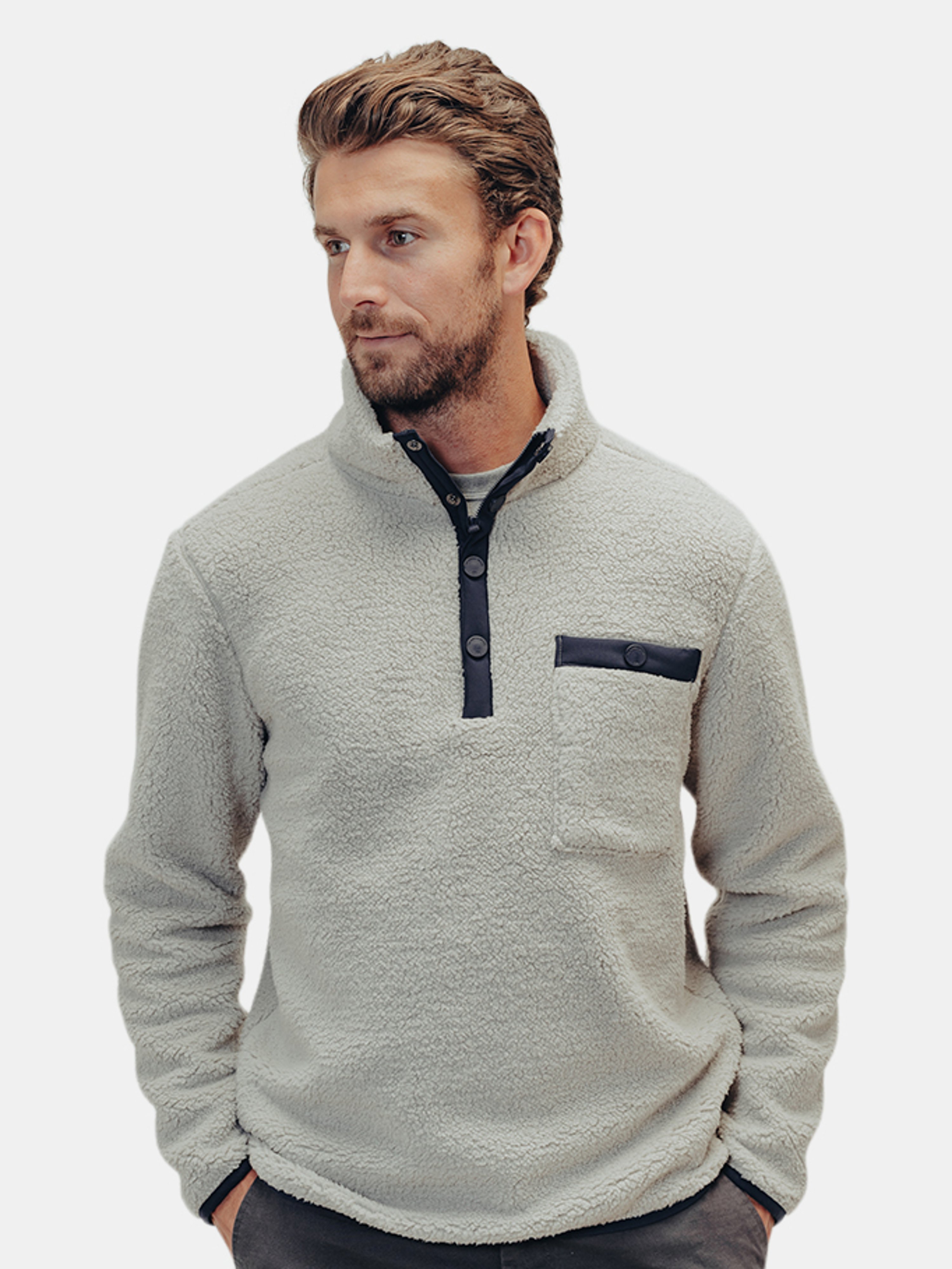 The Normal Brand Henry Sherpa Pullover In White