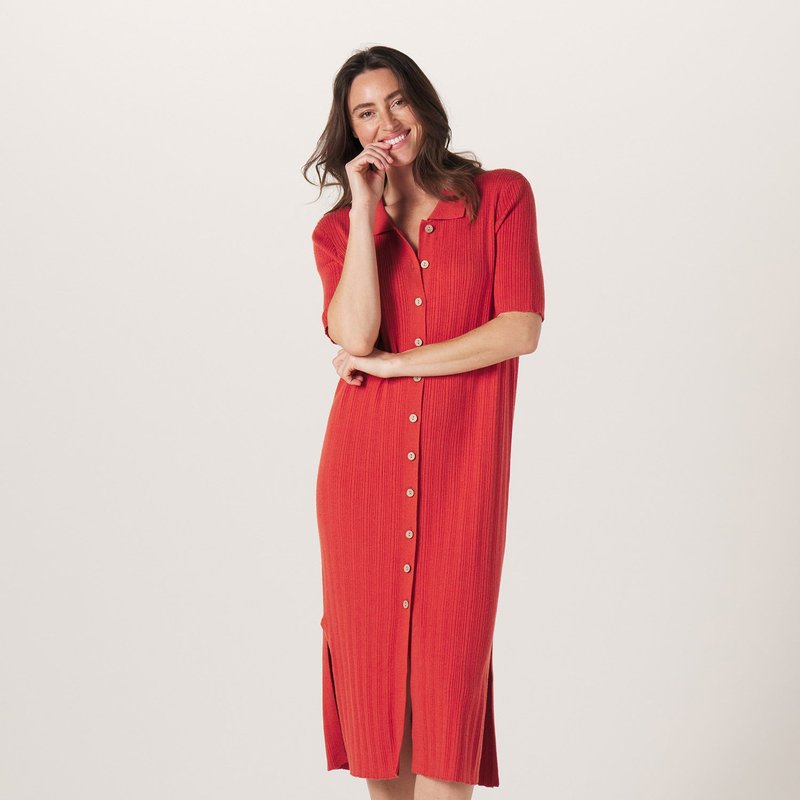 The Normal Brand Jolene Knit Polo Dress In Red