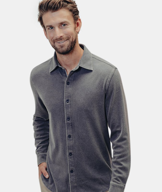 The Normal Brand Puremeso Acid Wash Button Up Shirt In Navy